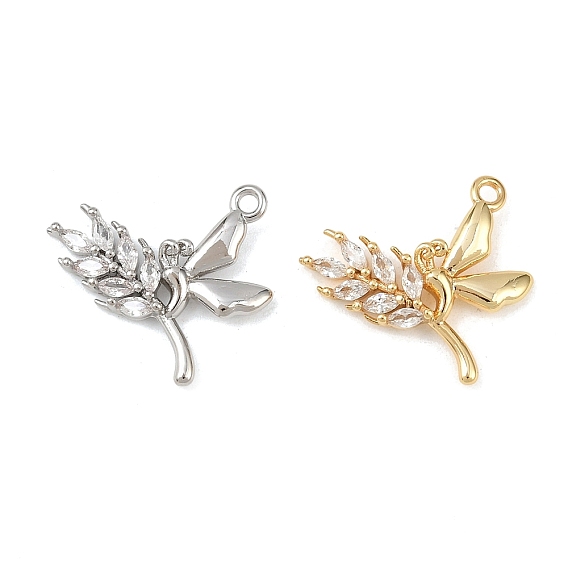Латунные микропаве прозрачные подвески с фианитом, пшеница с бабочкой, без кадмия, без никеля и без свинца