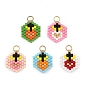 Pendentifs en perles de verre, amulettes hexagones et cœur sacré, avec 304 anneaux de saut ouverts en acier inoxydable