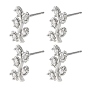 Boucles d'oreilles puces en laiton Shegrace, motif branche feuillue, serties de micro-oxydes de zirconium transparents, sans cadmium et sans plomb et sans nickel
