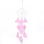 Handmade Flower Woven Net/Web with Feather Wall Hanging Decoration, with Beads & Cotton Thread, for Home Offices Amulet Ornament