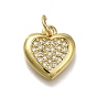 Латунные микропаве прозрачные подвески с фианитом, сердце прелести, долговечный, стойки покрытие, без свинца и без кадмия, с целью перехода в кольце