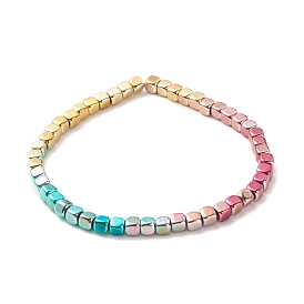 Cube Synthetic Hematite Beaded Stretch Bracelet, Gemstone Jewelry for Women