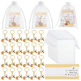 50 Porte-clés en alliage émaillé, avec des anneaux en fer, des sacs en organza et du papier cartonné, abeilles