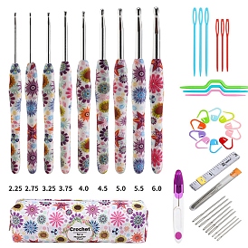 DIY Sunflower Pattern Knitting Kits, including Storage Bag, Steel & Plastic Knitting Needles, Crochet Hook, Locking Stitch Marker, Ruler Tape and Scissors