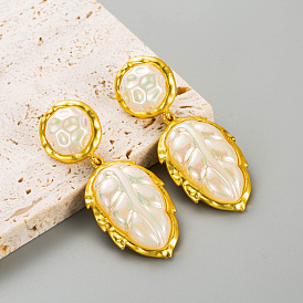 Vintage Gold Leaf Earrings with Iridescent Pearls - Long Statement Jewelry for Women
