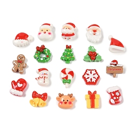 Christmas Theme Opque Resin Decoden Cabochons, Gloves/Christmas Tree/Bell/Wreath/Deer/Gingerbread Man/Santa Claus/Hat/Snowflake