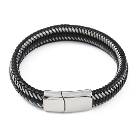 Braided Microfiber Leather Cord Bracelets, with 304 Stainless Steel Magnetic Clasps