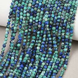 Натуральные бусы из хризоколлы и лазурита, круглые, граненые, класс АА