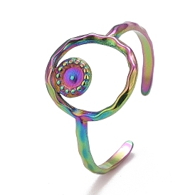 Rainbow Color Ion Plating(IP) 304 Stainless Steel Open Cuff Rings, Flat Round