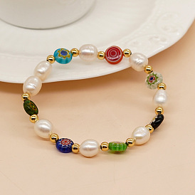 Bohemian Style Mixed Glass Bead and Pearl Bracelet for Women