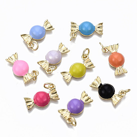 Brass Enamel Charms, with Jump Rings, Cadmium Free & Nickel Free & Lead Free, Real 16K Gold Plated, Candy Shape