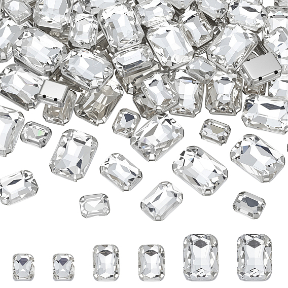 75Шитье со стразами, многожильных ссылки, стекло горный хрусталь, с латунными зубцами в платиновых тонах, прямоугольные