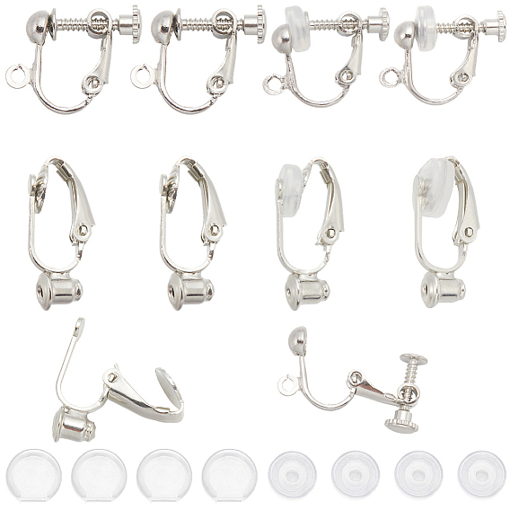 32шт 2 стиль латунные клипсы серьги конвертеры выводы, 32 шт. 2 стильные удобные силиконовые подушечки для сережек