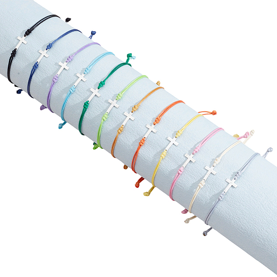 36 шт. 12 цвета браслеты из сплава с перекрестной связью, Браслеты из вощеного полиэфирного шнура плетеные для мужчин и женщин