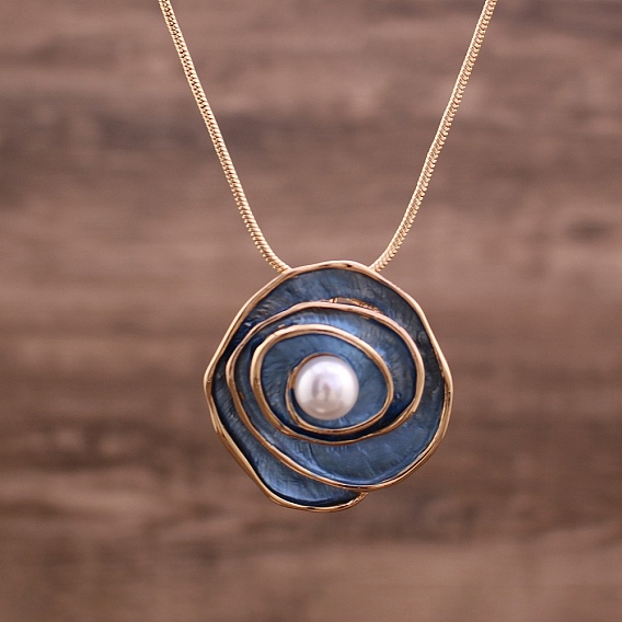 Сплав эмаль змея цепь роза цветок подвеска ожерелья, с пластиковой имитационной жемчужиной, золотые