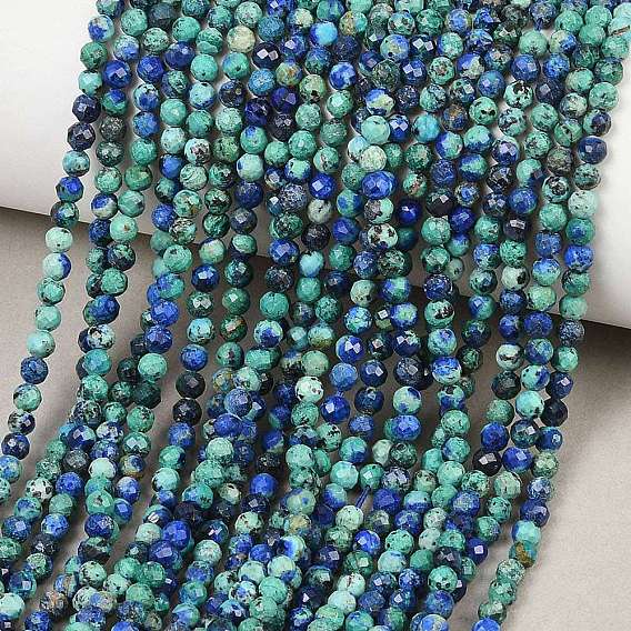 Натуральные бусы из хризоколлы и лазурита, круглые, граненые, класс АА