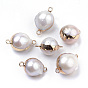 Plated Natural Baroque Pearl Keshi Pearl Links/Connectors, with Iron Findings, Round