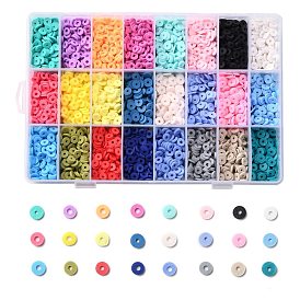 240g 24 couleurs perles d'argile polymère faites à la main, perles heishi, pour les fournitures de bricolage bijoux artisanat, disque / plat rond