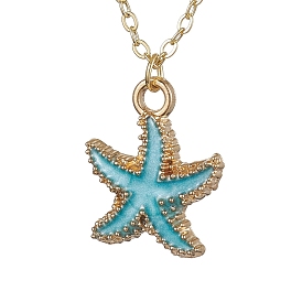 Alloy Enamel Starfish Pendants Necklaces, Real 18K Gold Plated Brass Cable Chains Necklaces for Women