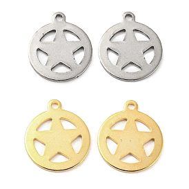 201 Stainless Steel Charms, Flat Round with Star Charm