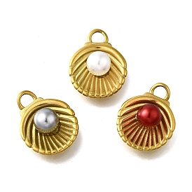 304 подвески из нержавеющей стали, с круглым пластиковым искусственным жемчугом, подвески в форме ракушек, реальный 18 k позолоченный