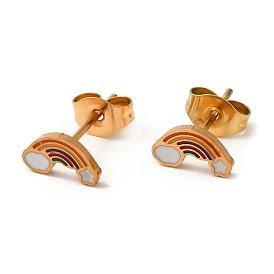 Ion Plating(IP) 304 Stainless Steel Stud Earrings with Colorful Enamel, Rainbow with Cloud Shape