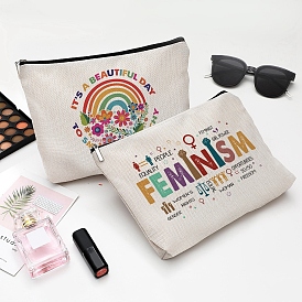 Feminism Theme Linen Waterproof Clutch Bag with Zipper, Toilet Bag for Women, Rectangle