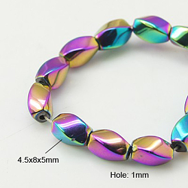 Magnétiques synthétiques perles d'hématite brins, couleur plaquée, torsion, 8x4.5x5mm, Trou: 1mm