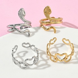 304 открытые кольца-манжеты из нержавеющей стали для женщин, сердце/змея