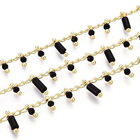 Латунь бордюр цепи, с натуральным камнем и стеклом, пайки, с катушкой, долговечный, золотые, пайки