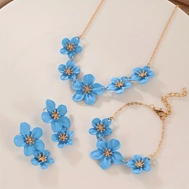 Наборы из цветочных браслетов, серег и ожерелий из сплава с распылением краски для женщин