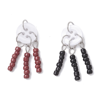 2шт. 2 цвета стеклянные подвески с семенами, плоско-круглые, с пластиковыми пуговицами и 304 петлей из нержавеющей стали