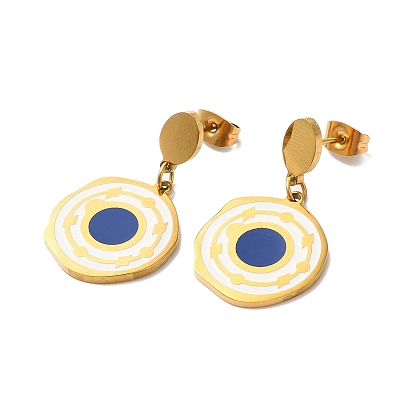 Enamel Flat Round Dangle Stud Earrings, Ion Plating(IP) 304 Stainless Steel Jewelry for Women
