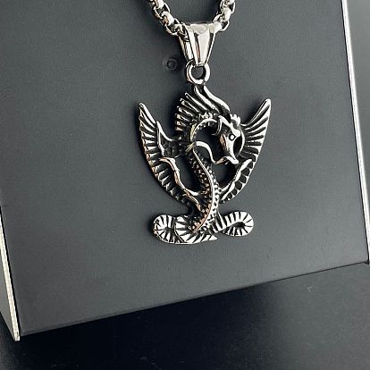 Винтажный панк 304 ожерелья с подвеской в виде дракона из нержавеющей стали для мужчин