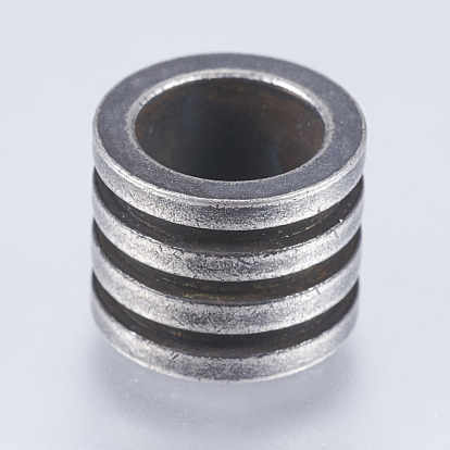 304 Stainless Steel Beads, Large Hole Beads, Column with Groove