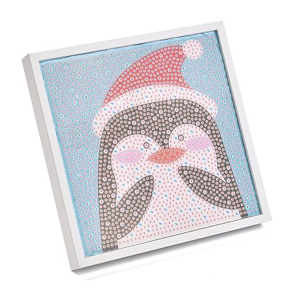 Diy рождественские темы комплекты алмазной живописи для детей, пингвин узор фоторамка изготовление, смолой стразами, ручка, поднос тарелка и клей глина