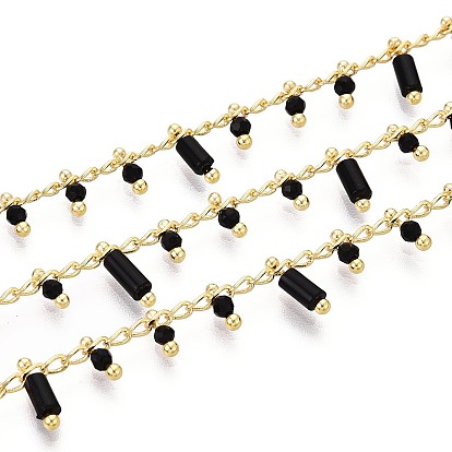 Латунь бордюр цепи, с натуральным камнем и стеклом, пайки, с катушкой, долговечный, золотые, пайки