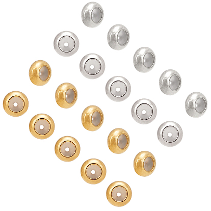 201 Stainless Steel Beads, with Rubber Inside, Slider Beads, Rondelle