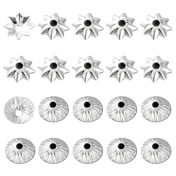 100Pcs 2 Style Brass Bead Cap, Multi-Petal Flower