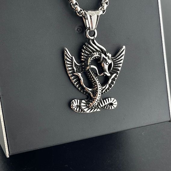 Винтажный панк 304 ожерелья с подвеской в виде дракона из нержавеющей стали для мужчин