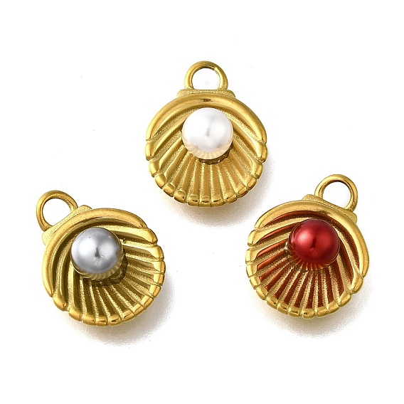 304 подвески из нержавеющей стали, с круглым пластиковым искусственным жемчугом, подвески в форме ракушек, реальный 18 k позолоченный