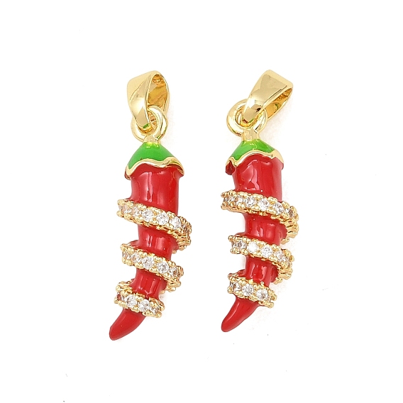 Латунные микропаве прозрачные подвески с фианитом, с эмалью, горячие прелести перец, долговечный, стойки покрытие, без свинца и без кадмия