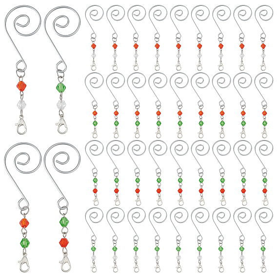 100 шт. 4 стили сплава рождественский крючок, с застежками-карабинами из стеклянных бусин и сплава