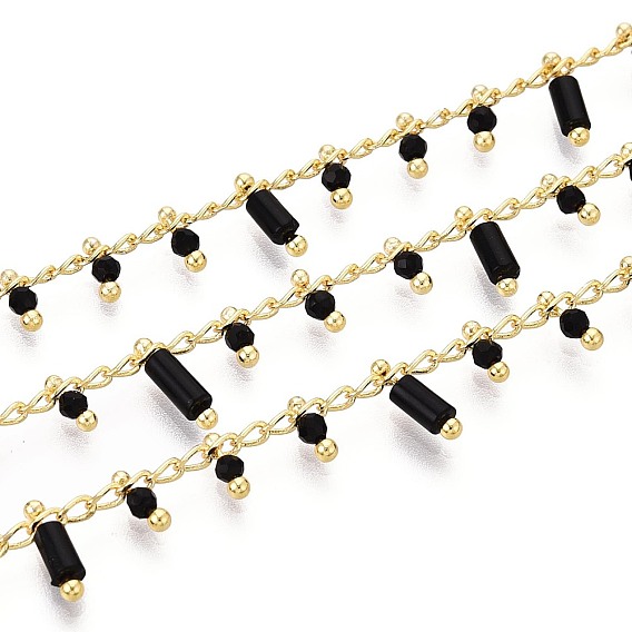 Латунь бордюр цепи, с натуральным камнем и стеклом, пайки, с катушкой, долговечный, золотые, пайки