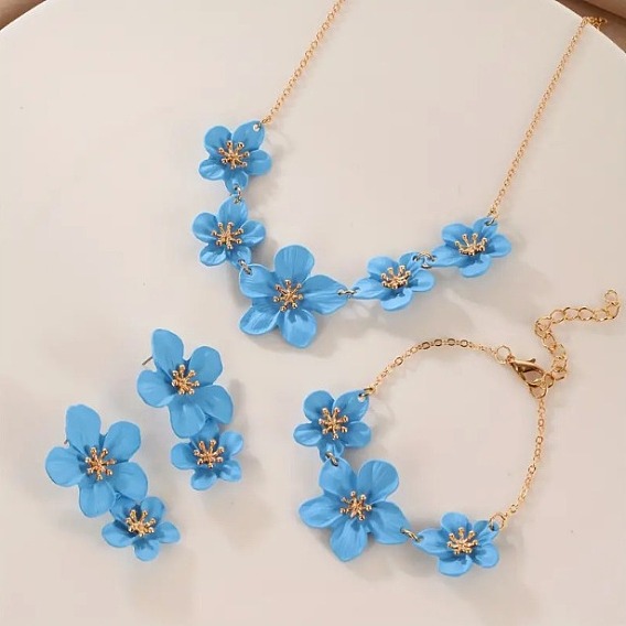 Наборы из цветочных браслетов, серег и ожерелий из сплава с распылением краски для женщин