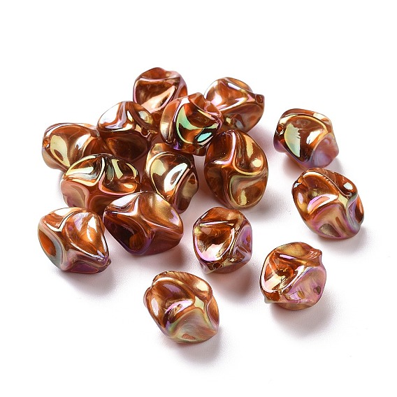 UV Plating Rainbow Iridescent Acrylic Beads, with Gold Foil, Nuggets