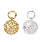 Brass Micro Pave Clear Cubic Zirconia Charms, Round with Grid Charms, Rack Plating, Long-Lasting Plated