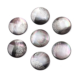 Natural Black Lip Shell Carved Cabochons, Flat Round