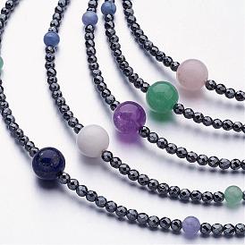 Gemstone Beaded Bracelets/Necklaces, with Non-Magnetic Synthetic Hematite Beads