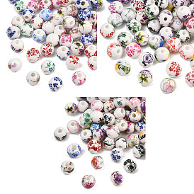 Печатные ручной фарфоровые бусы, круглые с цветочным узором